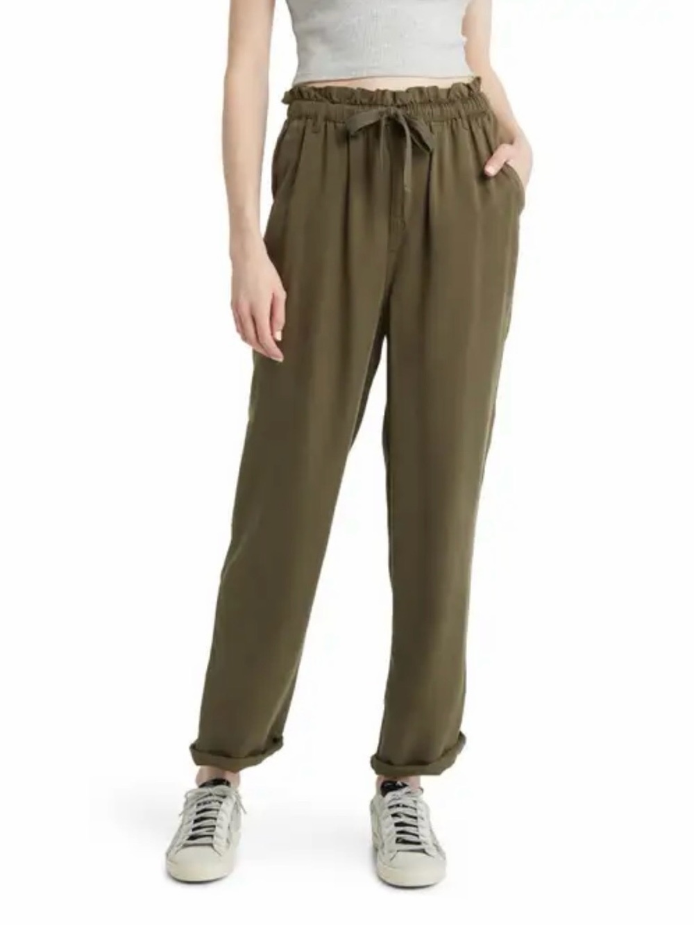 New Treasure & Bond Women's Olive Beach Drawstring Waist Pants Size Large